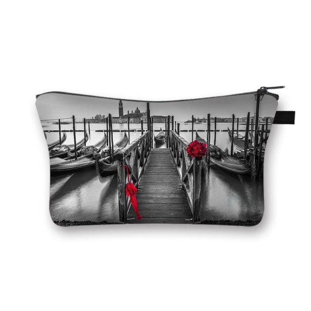 Canvas Red and Black Cosmetic Case