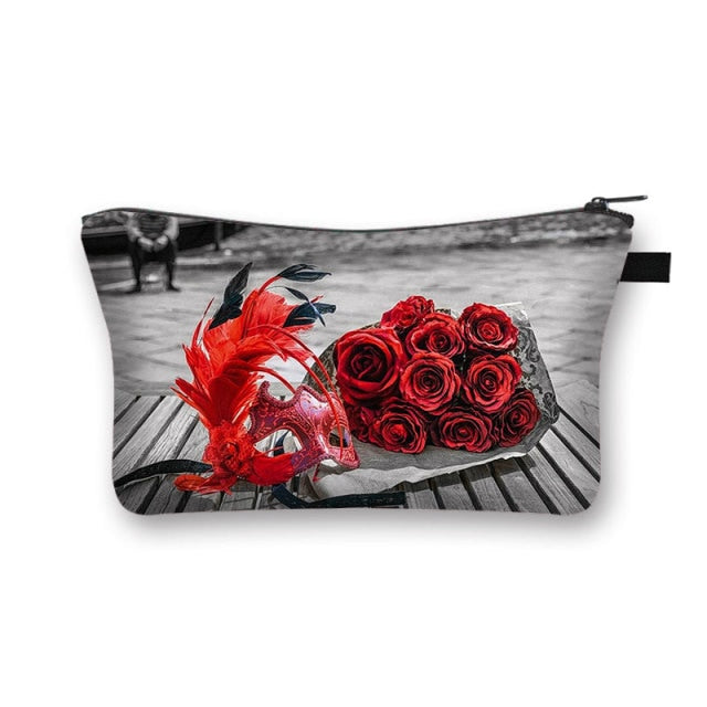 Canvas Red and Black Cosmetic Case