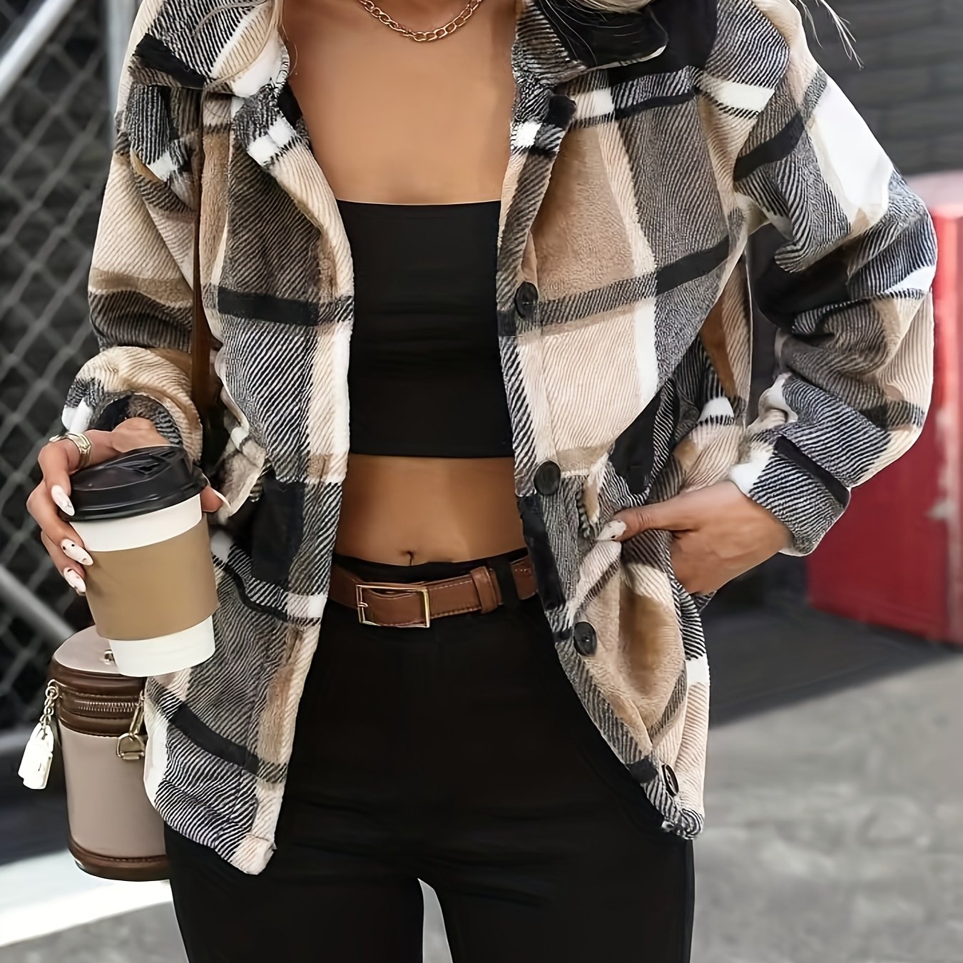 Button-up Plaid Jacket