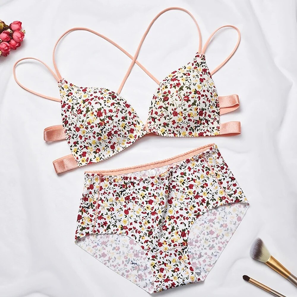 Cross Straps Push Up Bra Set