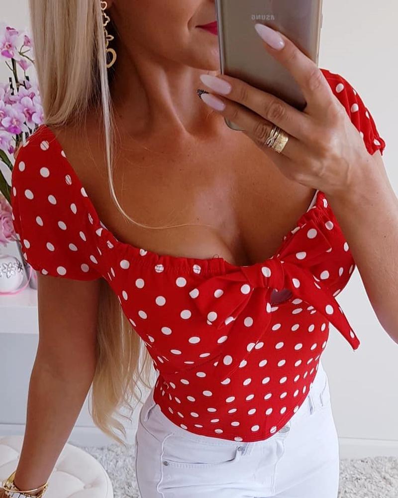 O-Neck Polka Dot Blouse