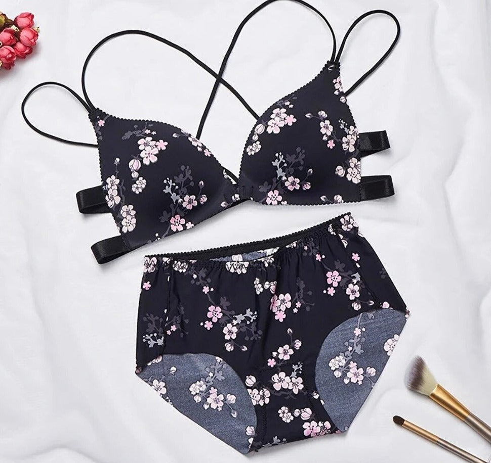 Cross Straps Push Up Bra Set