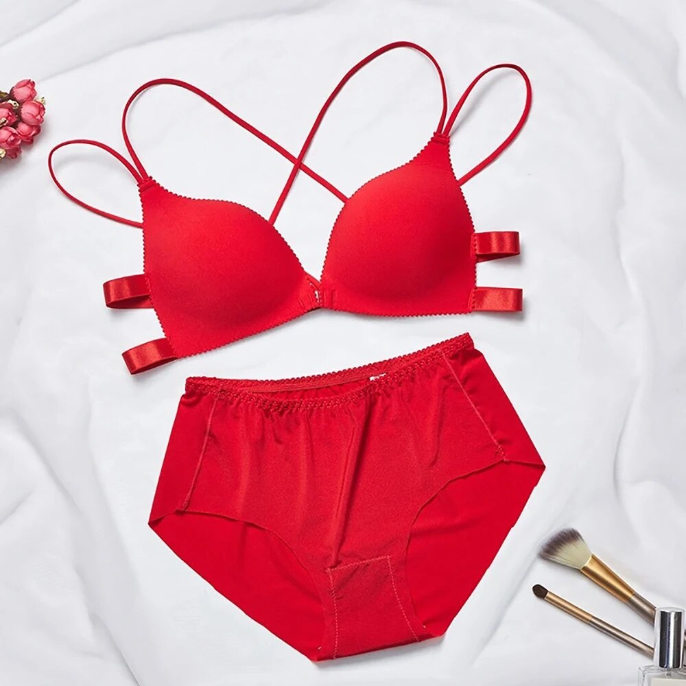 Cross Straps Push Up Bra Set