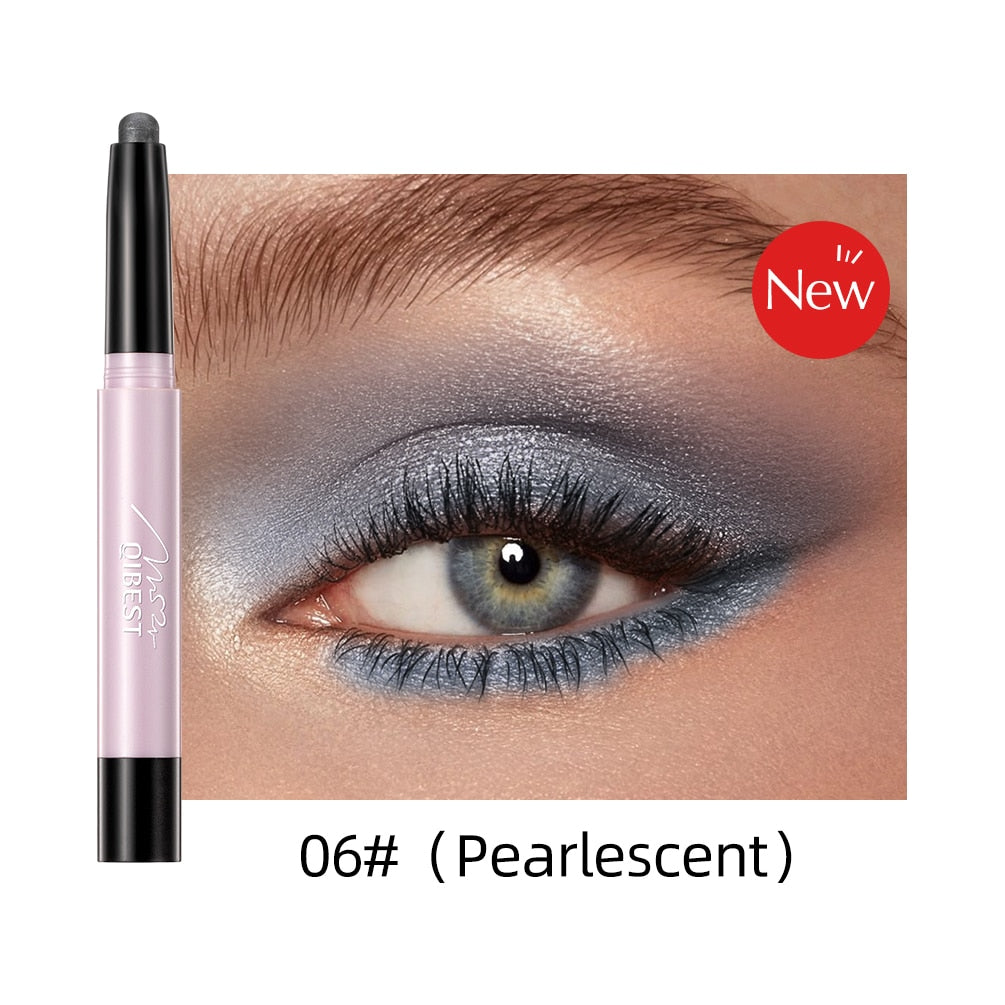 QIBEST Pearlescent Silkworm Eyeshadow Pencil Lasting Glitter Shiny Pigment Makeup Waterproof Nude Matte Eye Shadow Pen For Women
