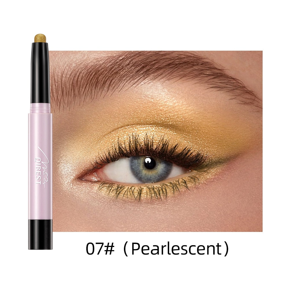 QIBEST Pearlescent Silkworm Eyeshadow Pencil Lasting Glitter Shiny Pigment Makeup Waterproof Nude Matte Eye Shadow Pen For Women
