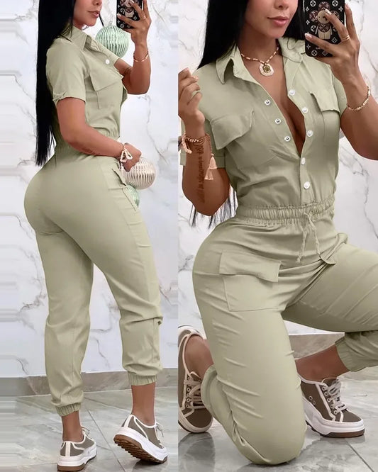 Short Sleeve Cargo Jumpsuit