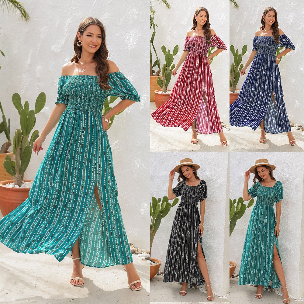 Puff Sleeve Split Dresses