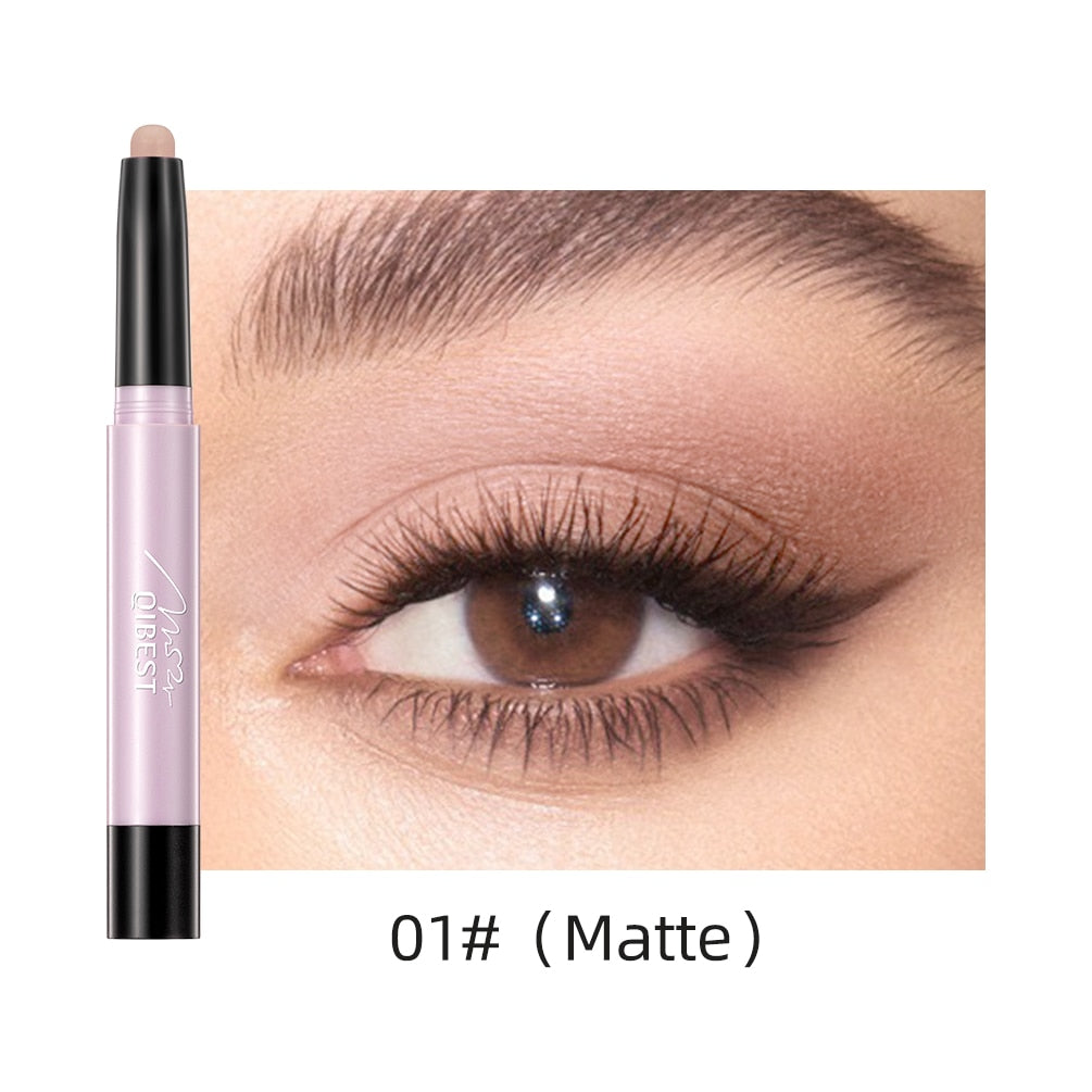 QIBEST Pearlescent Silkworm Eyeshadow Pencil Lasting Glitter Shiny Pigment Makeup Waterproof Nude Matte Eye Shadow Pen For Women
