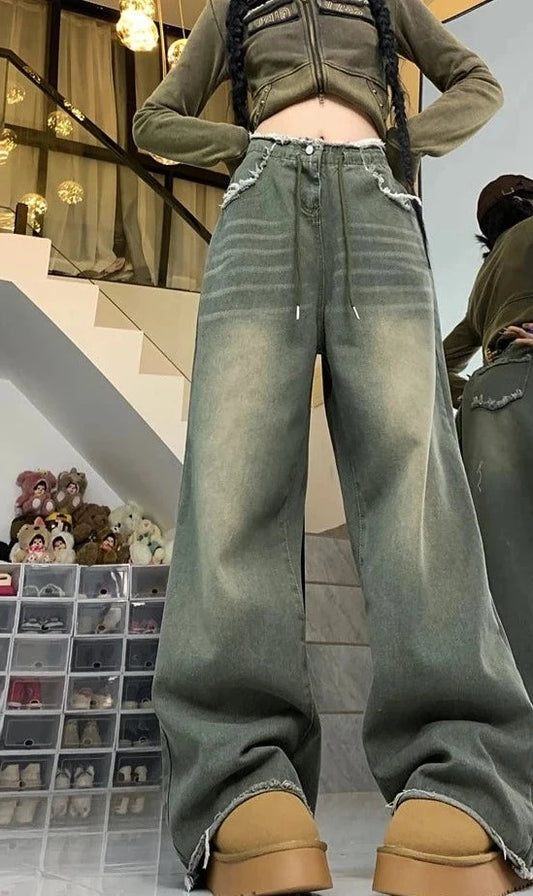 Drawstring Wide Leg Jeans