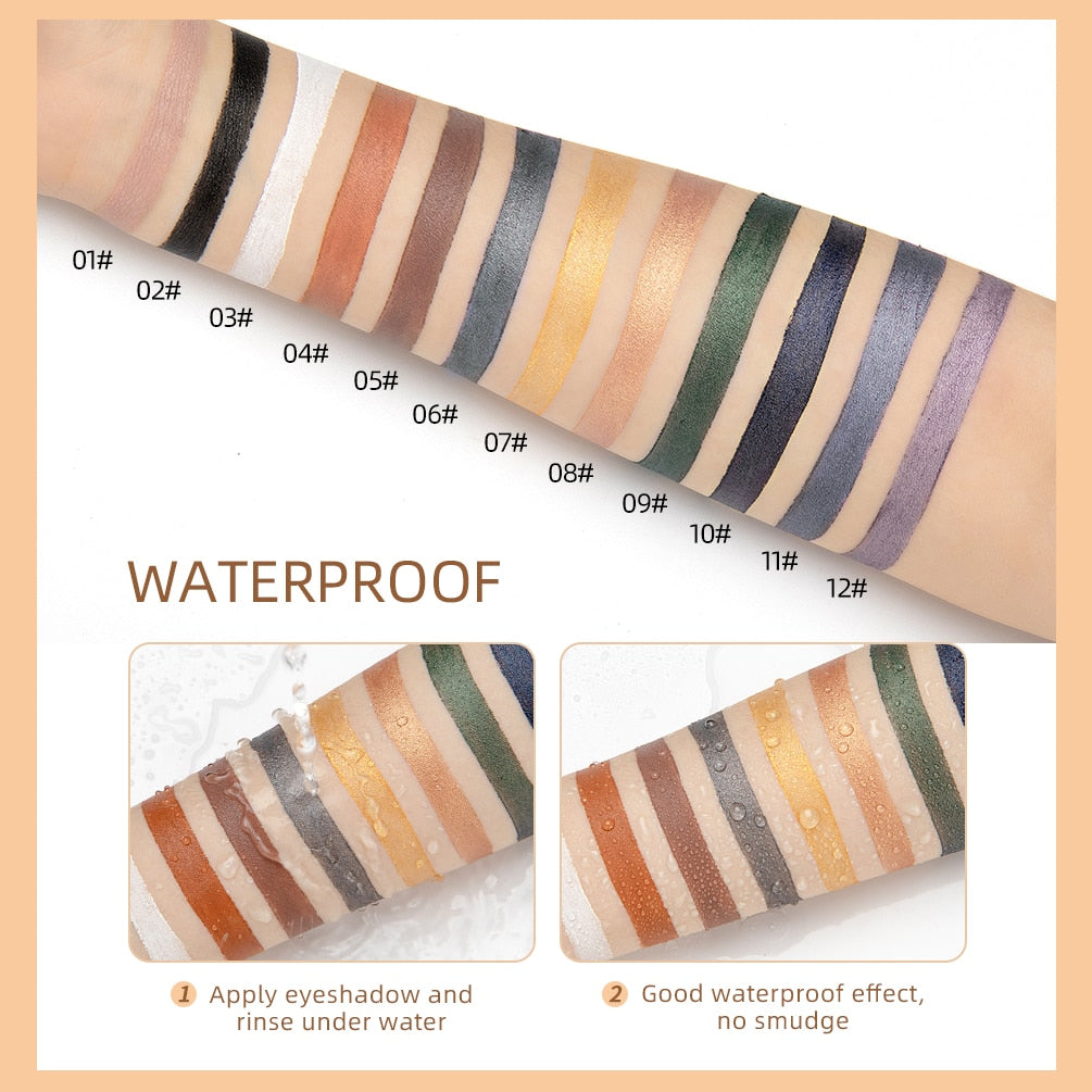 QIBEST Pearlescent Silkworm Eyeshadow Pencil Lasting Glitter Shiny Pigment Makeup Waterproof Nude Matte Eye Shadow Pen For Women