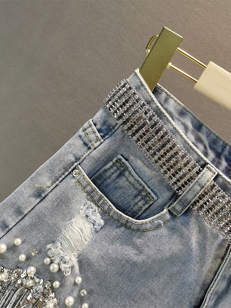 Tassel Bead Denim Shorts