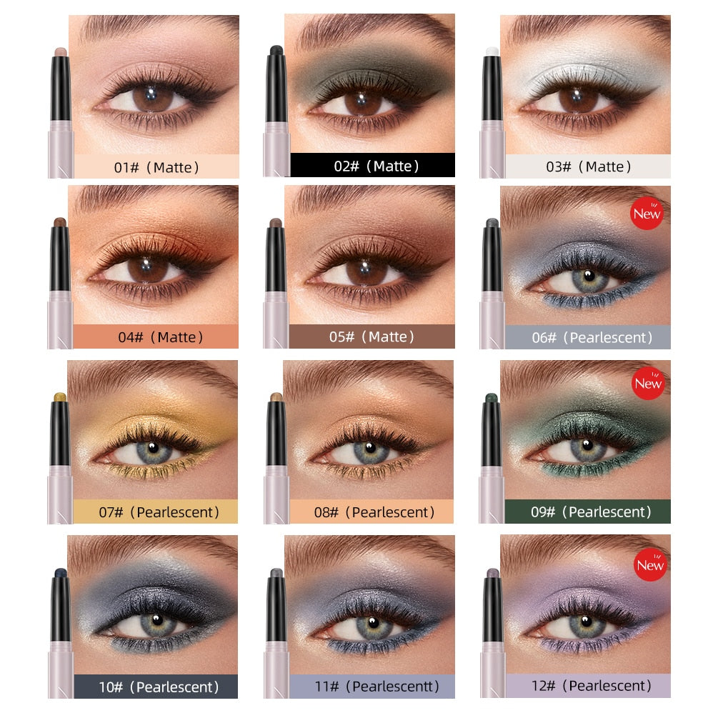 QIBEST Pearlescent Silkworm Eyeshadow Pencil Lasting Glitter Shiny Pigment Makeup Waterproof Nude Matte Eye Shadow Pen For Women