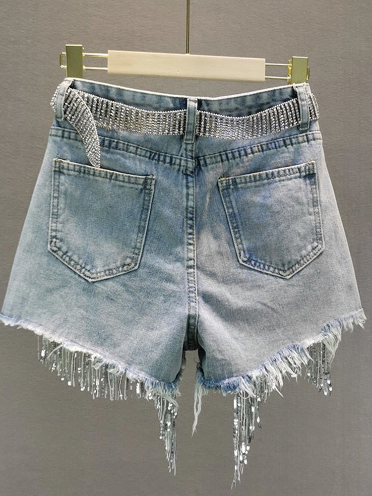Tassel Bead Denim Shorts