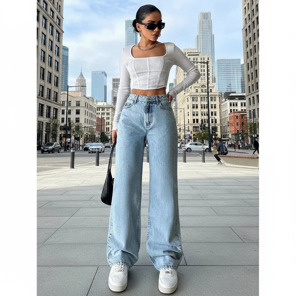 Wide Leg Distressed Jeans