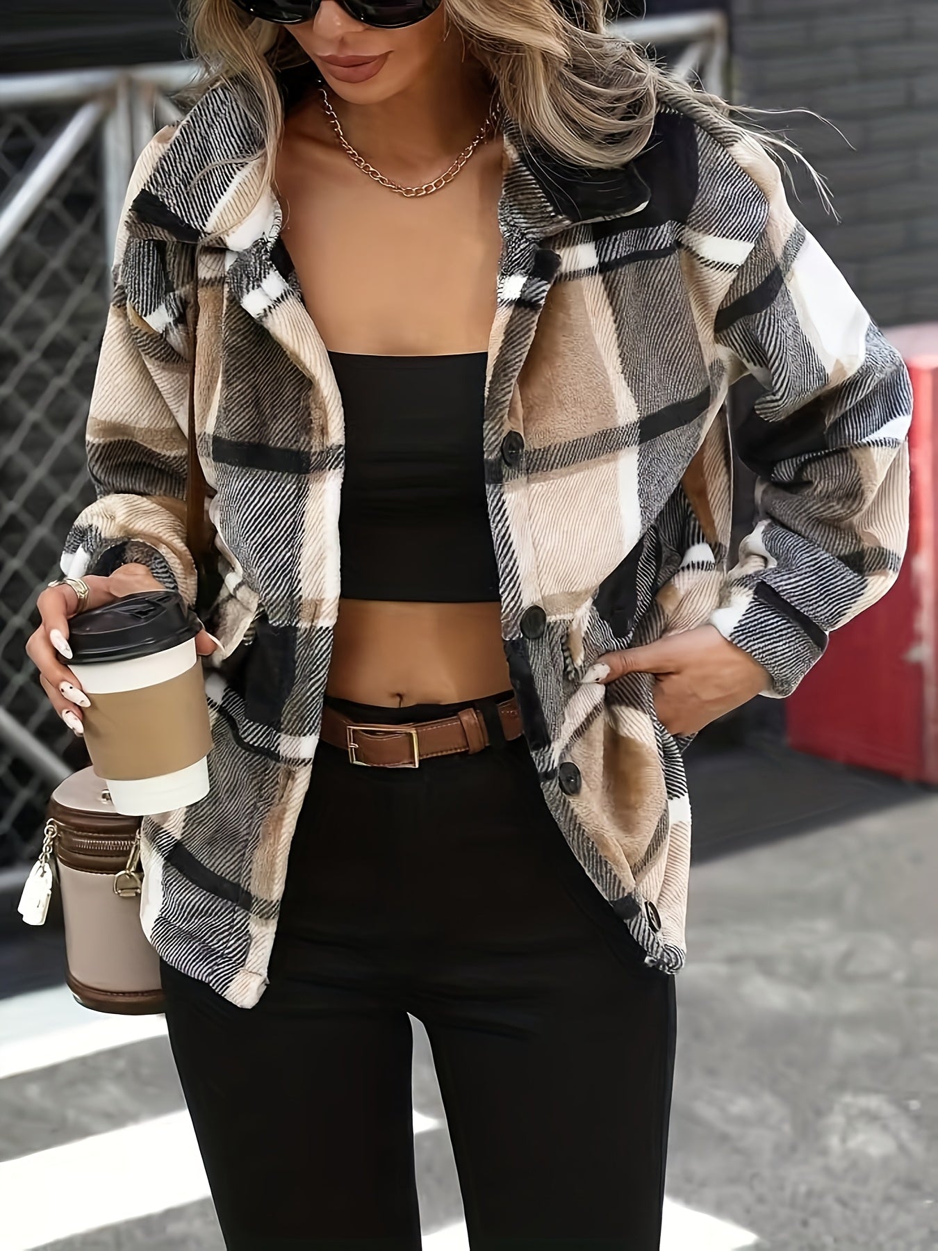 Button-up Plaid Jacket