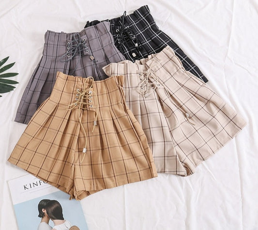 Plaid Drawstring Shorts