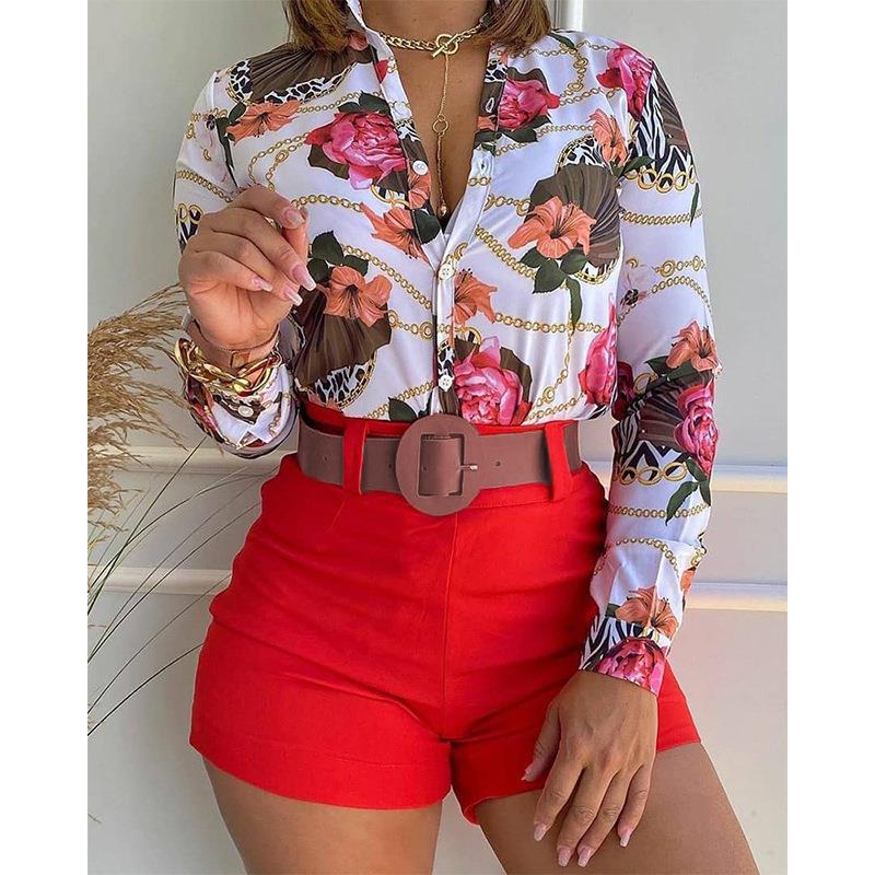 Print Long-sleeved Two Piece Shirt