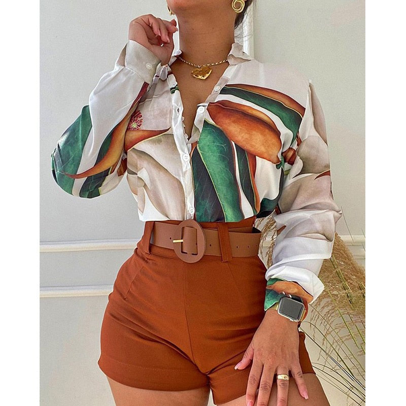 Print Long-sleeved Two Piece Shirt