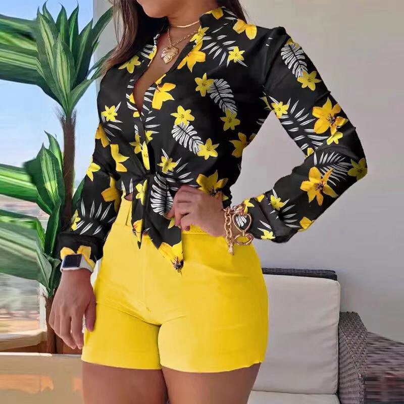 Print Long-sleeved Two Piece Shirt