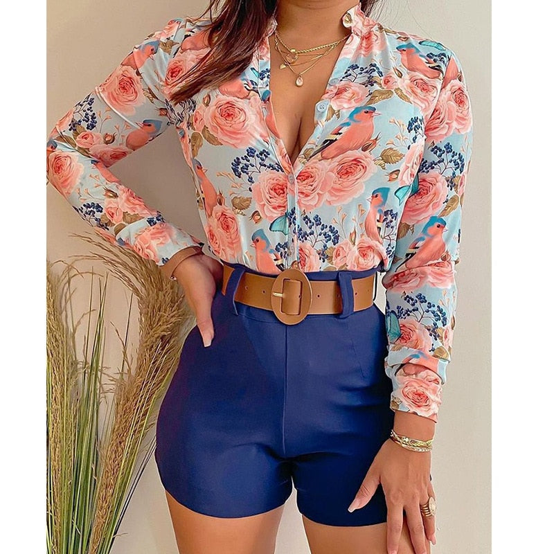 Print Long-sleeved Two Piece Shirt