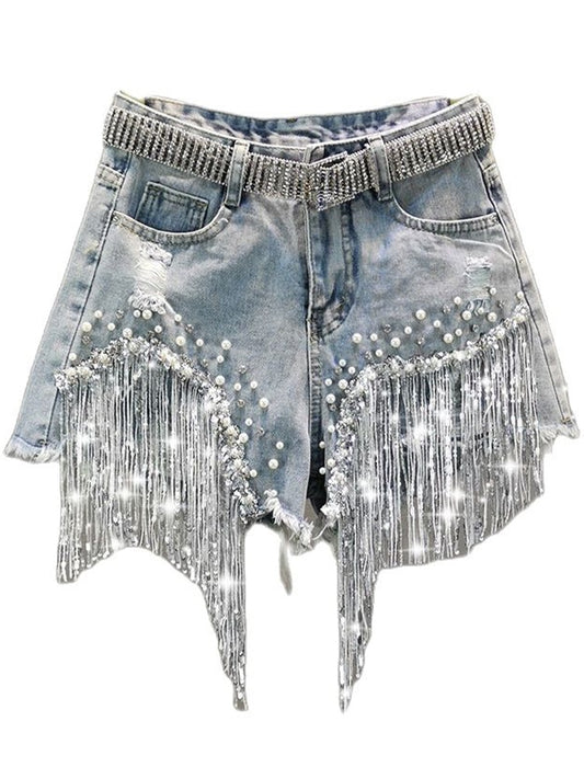 Tassel Bead Denim Shorts
