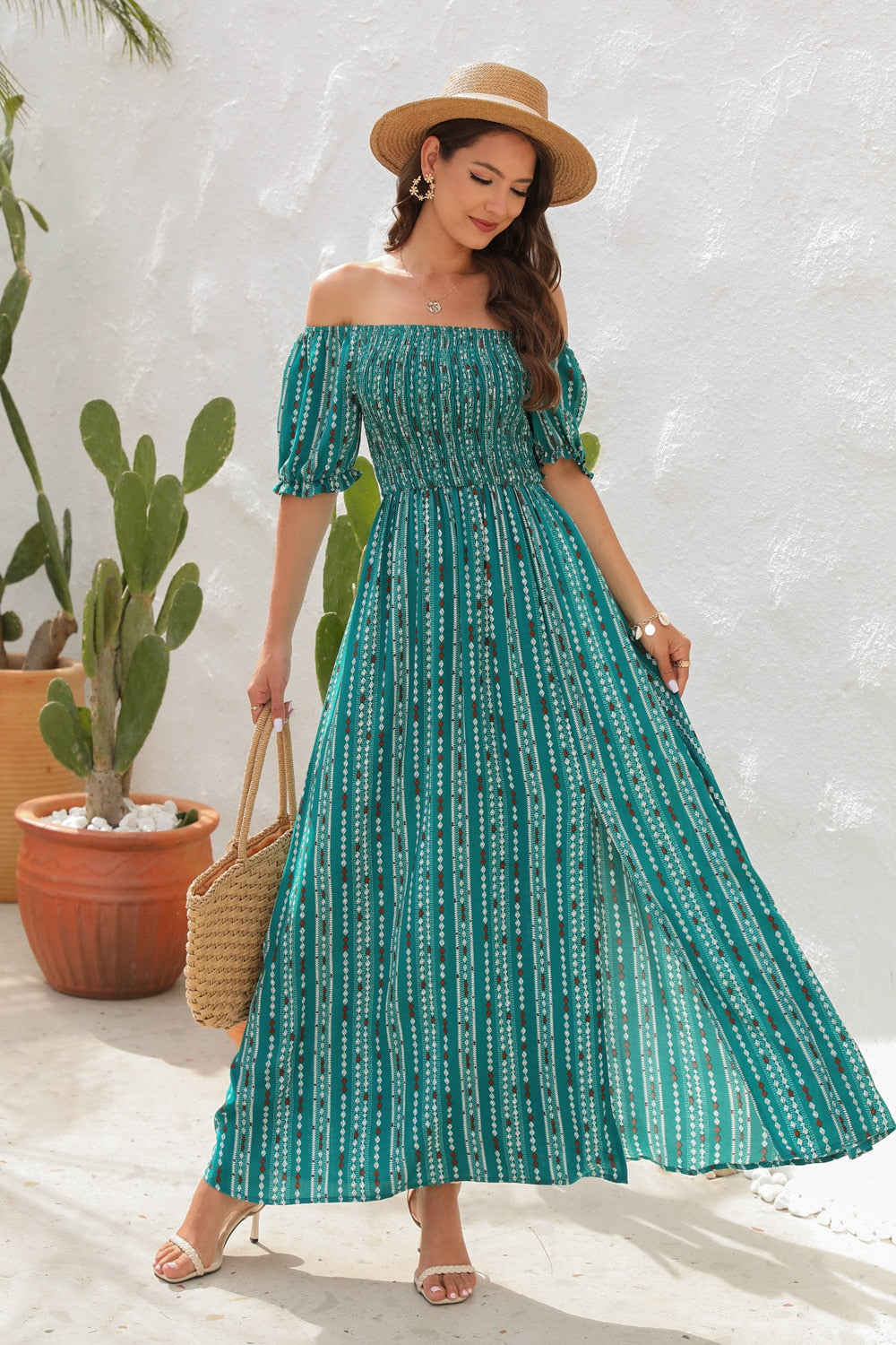Puff Sleeve Split Dresses