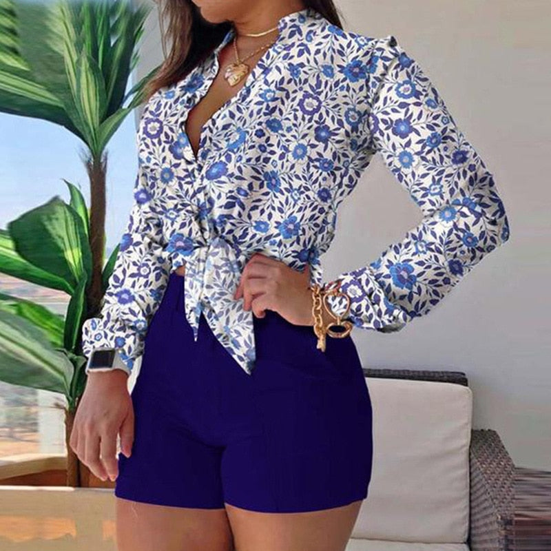 Print Long-sleeved Two Piece Shirt