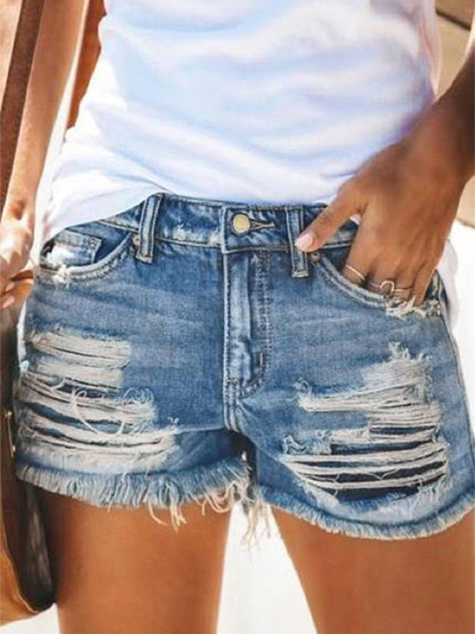 Distressed Cuffed Denim Shorts