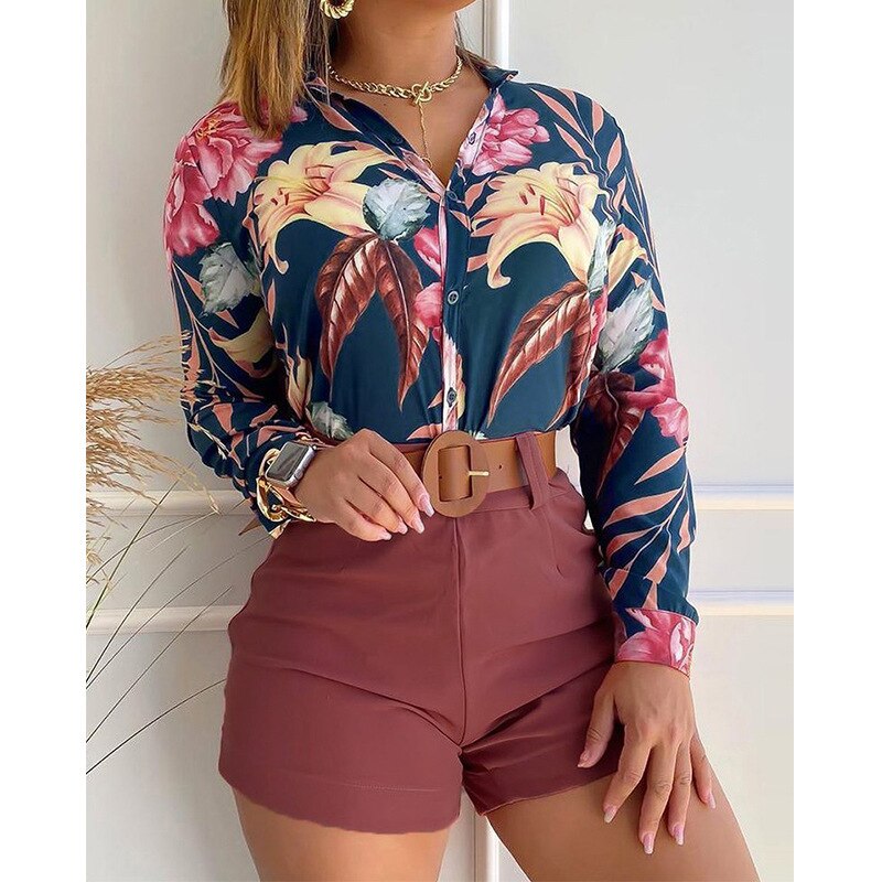 Print Long-sleeved Two Piece Shirt
